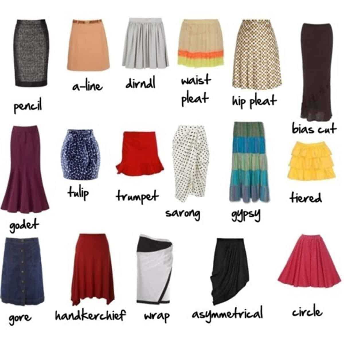 Различные виды юбок