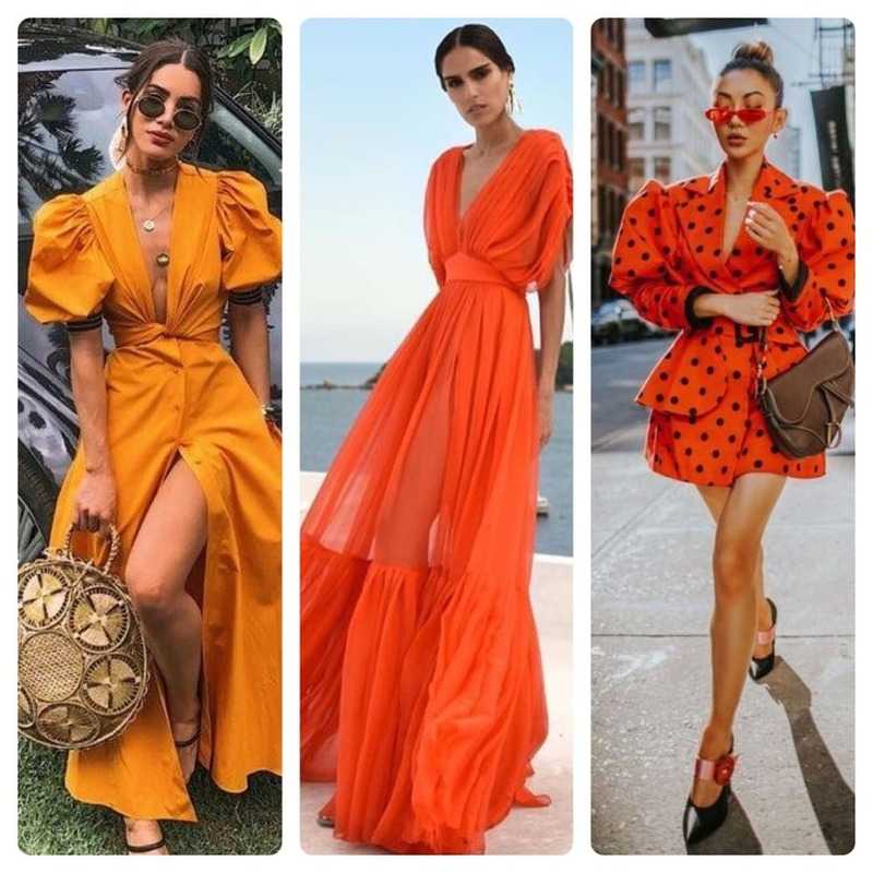 Сочетание оранжевого цвета с другими в одежде у женщин