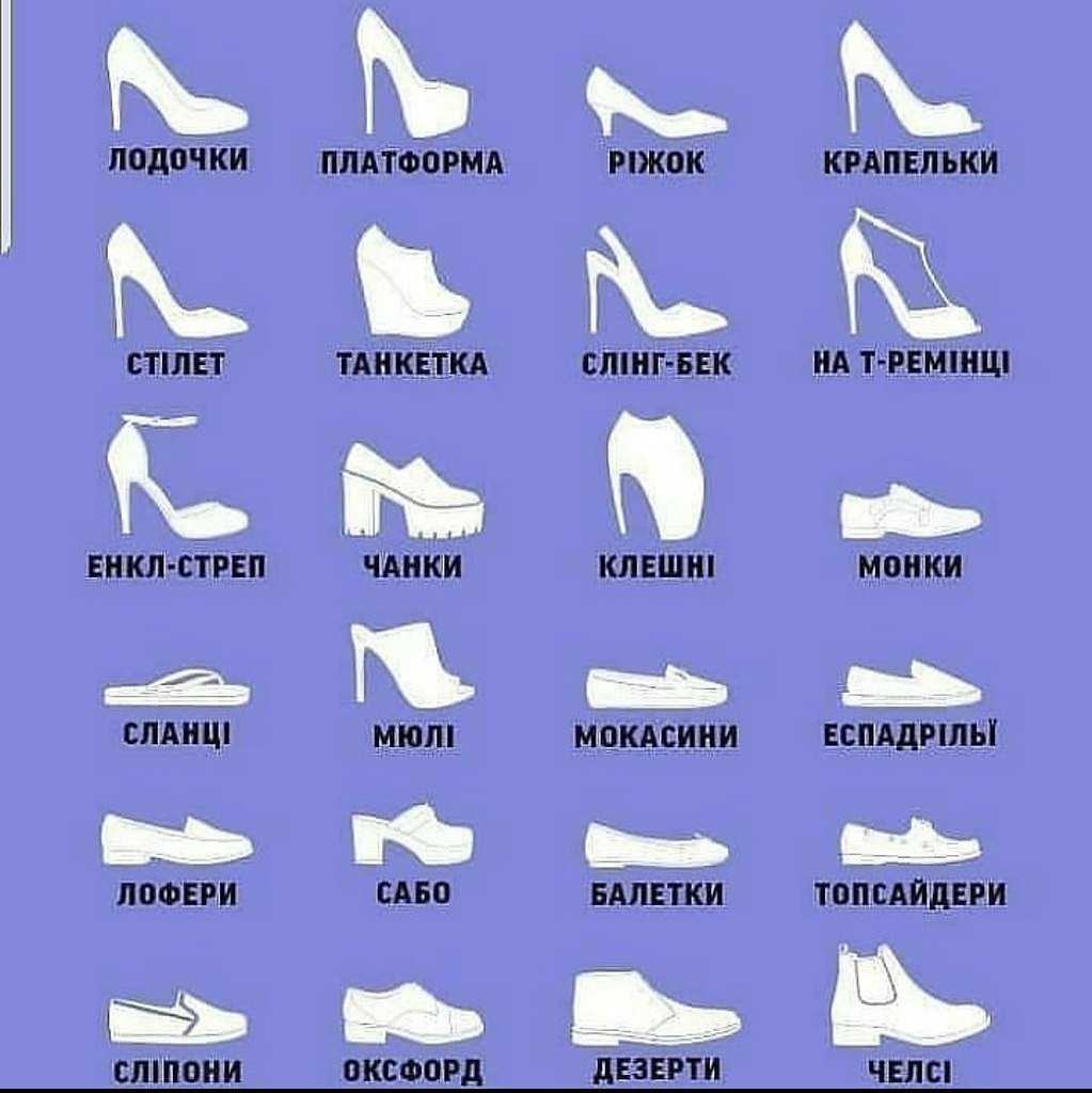 Типы женской обуви