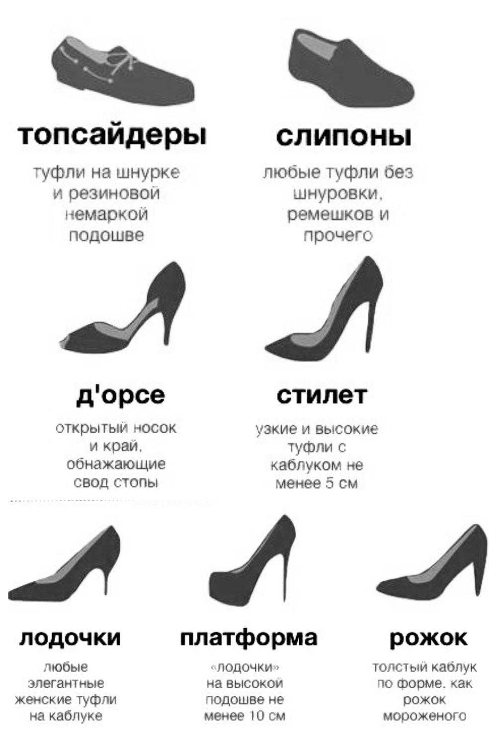 Типы женской обуви названия